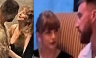 Taylor Swift and Travis Kelce look smitten as they sit next to one another during romantic LA dinner date - two weeks before star will resume The Eras Tour in Europe