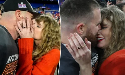 Travis Kelce shows affection for Taylor Swift in a heartwarming shoulder-kiss video from their gala date night.