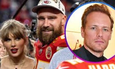 Sam Heughan jokes that he hopes Taylor Swift will 'forget' Travis Kelce when she sees a 'man in a ginger wig'.