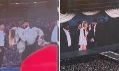 AMAZE :Travis Kelce surprising everyone by joining Taylor Swift onstage, where he carried her during her outfit change skit for "I Can Do It With a Broken Heart"! Watch the moment unfold!