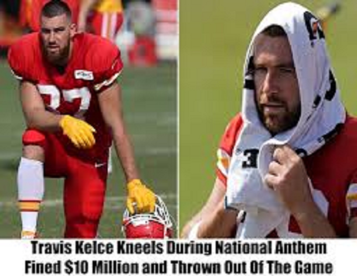 JUST IN : Travis Kelce took a knee during the national anthem, a move that cost him a staggering $10 million fine and an immediate ejection from the game